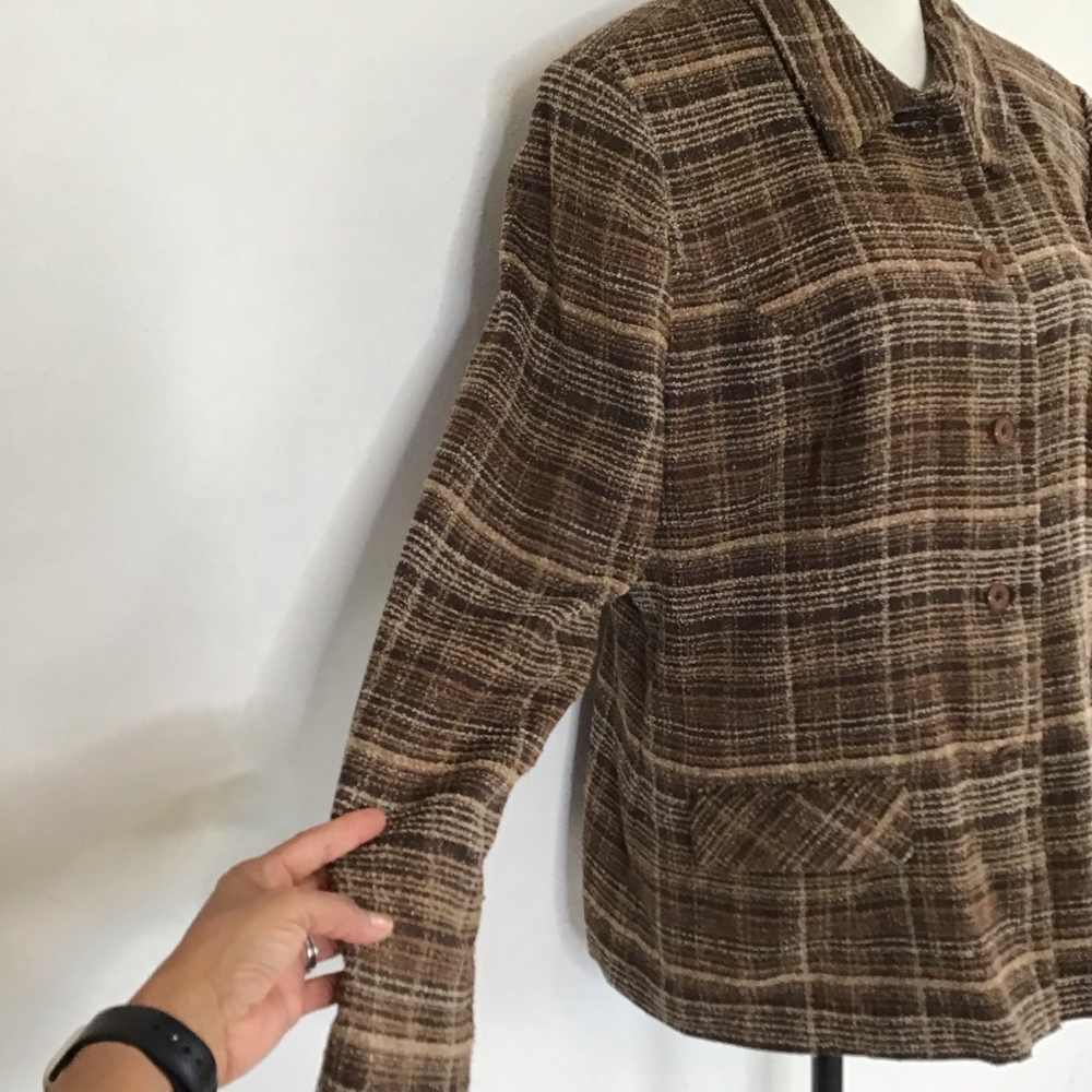 SAG HARBOR Vintage Women Brown Plaid Career Blazer, Size 14 - Picture 4 of 13